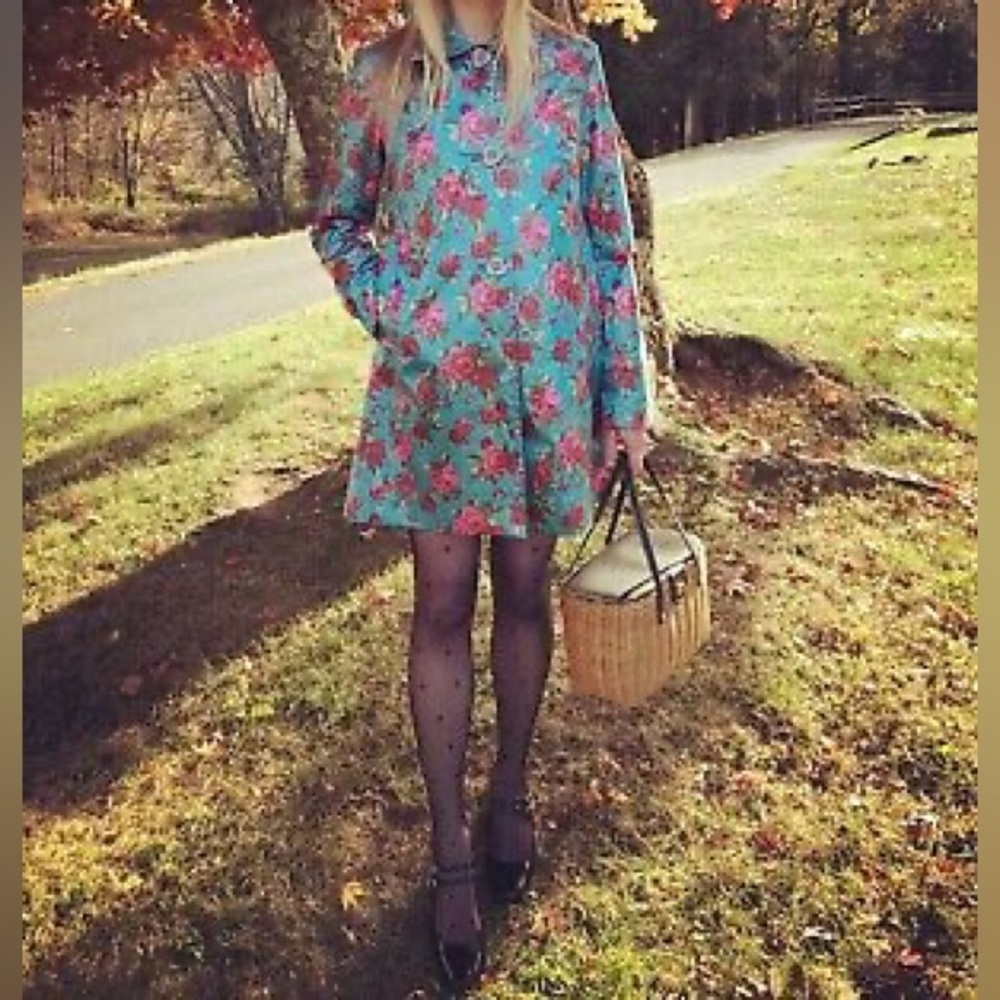 Betsey Johnson Blue Pink Raincoat Floral